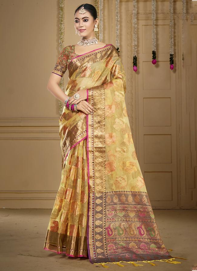 Organza Yellow Traditional Wear Weaving Saree